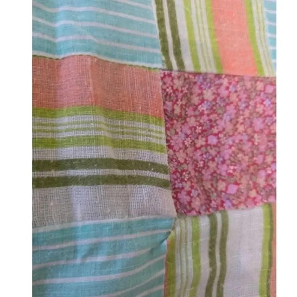 VTG Handmade Colorful Scrappy Memory Lap Blanket Crib Tied Quilt Granny Cottage